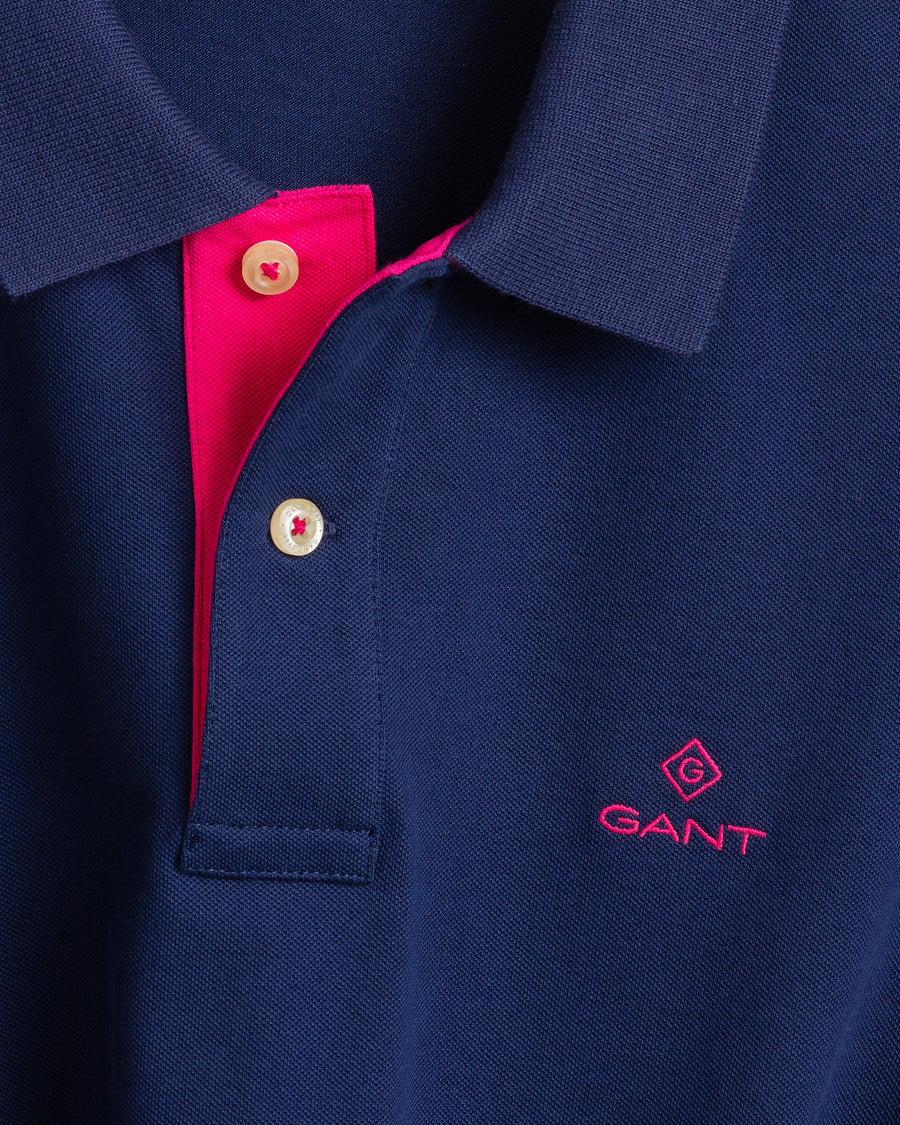 Dark Blue Contrast Collar Pique SS Rugger - Gant - Hobo Menswear