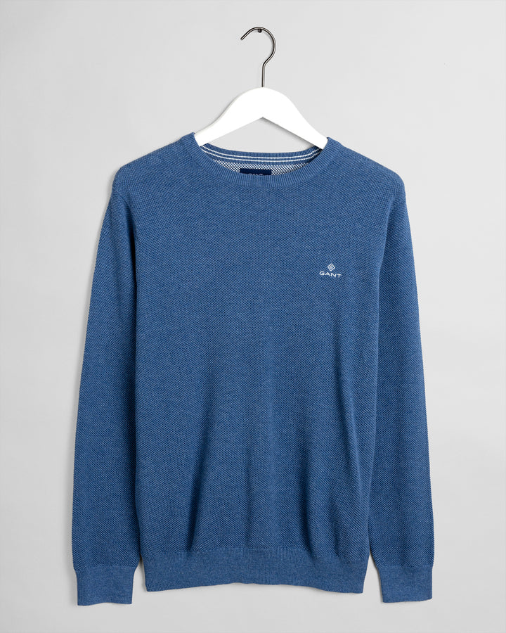 Denim Blue Mel Cotton Piqué Crew Sweater - Gant - Hobo Menswear